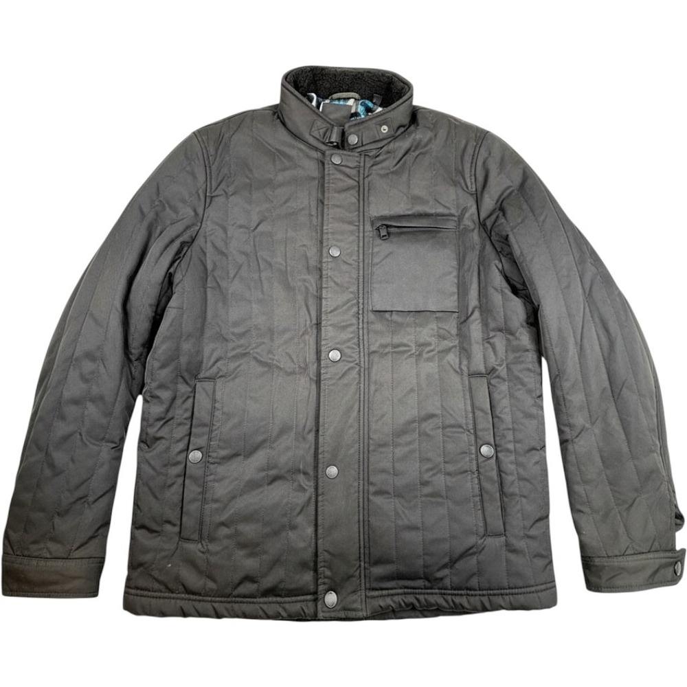 Ted Baker London Quilted Jacket Size 7 XXL Dark Gray Faux Shearling Collar Coat
